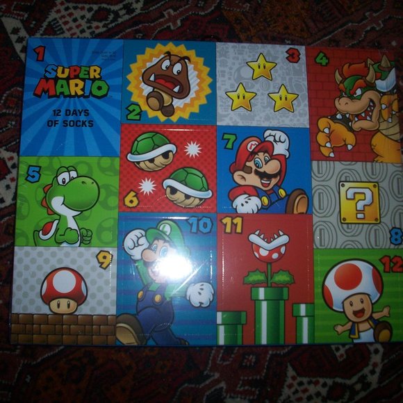 Nintendo Accessories - Super Mario 12 Days of Socks Advent Xmas Calendar Shoe Sz 4-10 Sock Yoshi Goomba